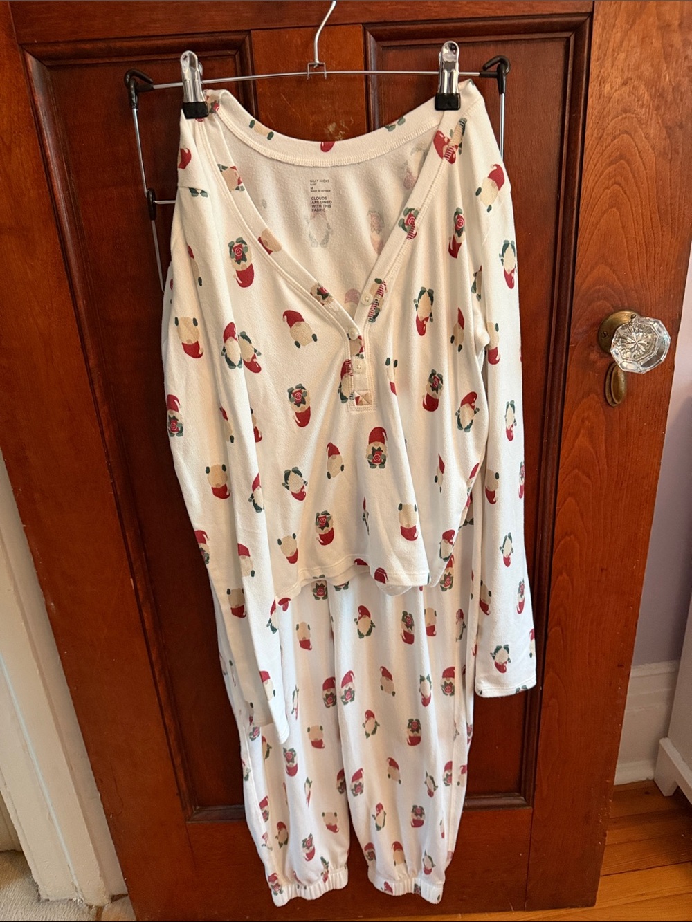 Hollister Cream Holiday Santa Gnome Two-Piece Pajama Set